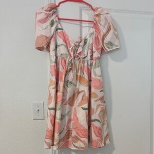 Abercrombie & Fitch Pink and Green Floral Tie-Front Mini Dress